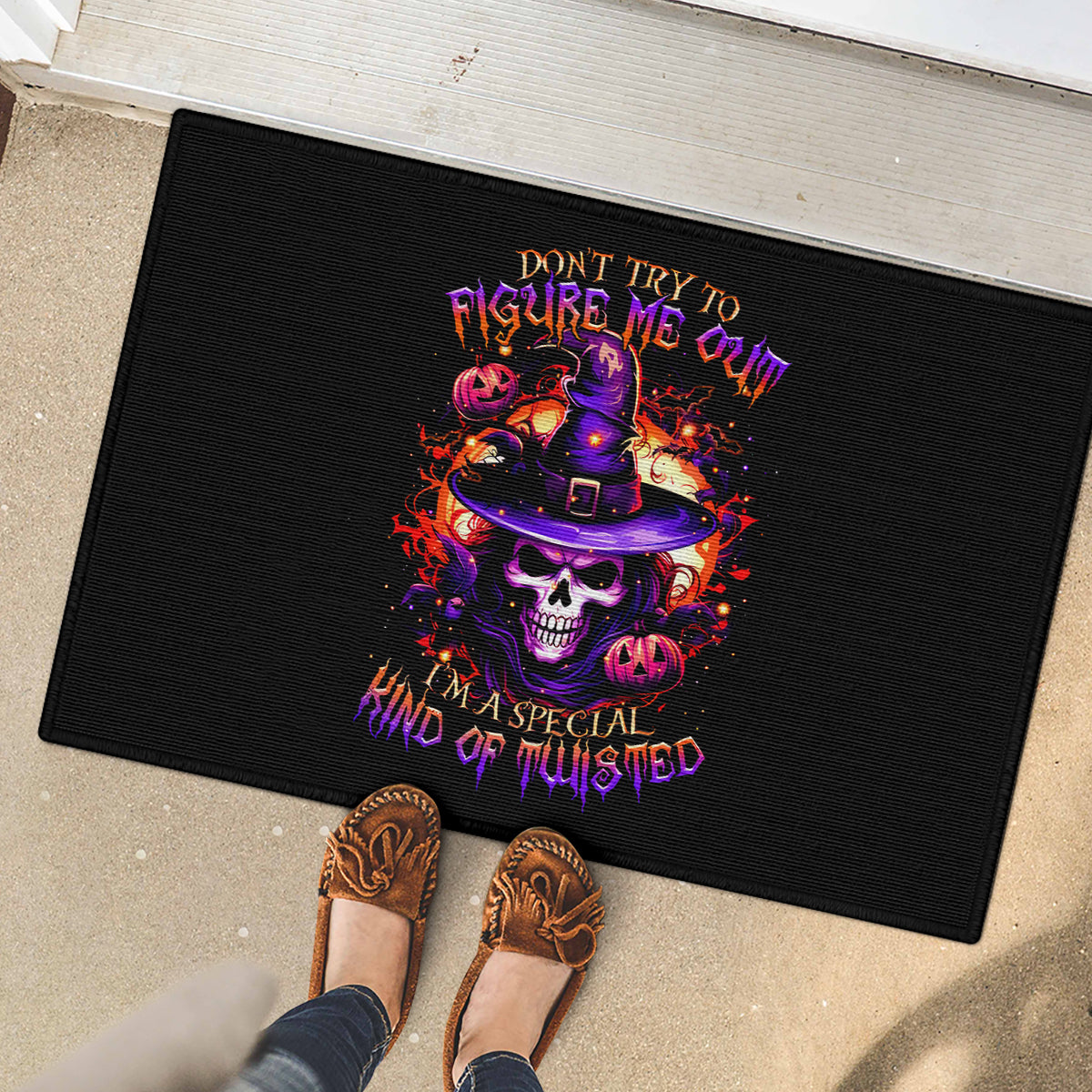 Wizard Skull Halloween Rubber Doormat Don't Try To Figure Me Out I'm A Special - Wonder Print Shop