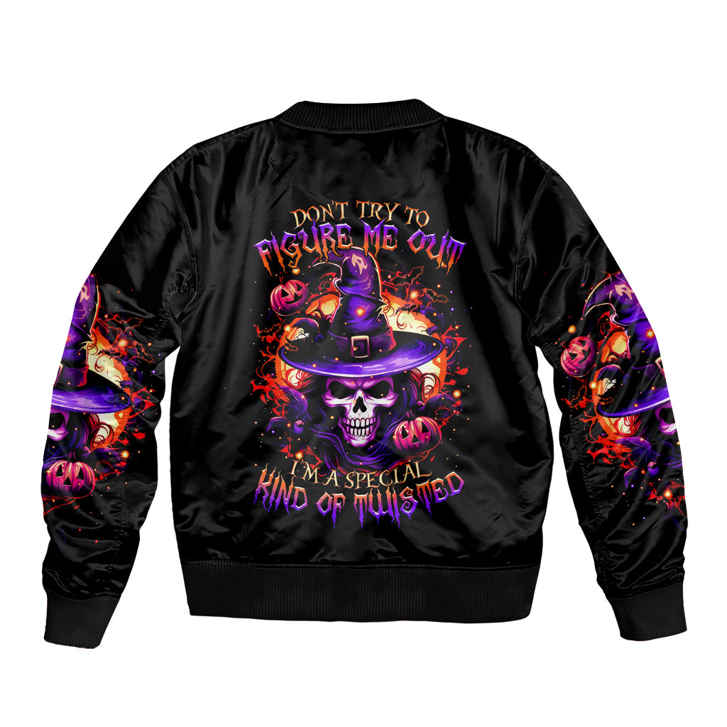 Wizard Skull Halloween Sleeve Zip Bomber Jacket Don't Try To Figure Me Out I'm A Special - Wonder Print Shop