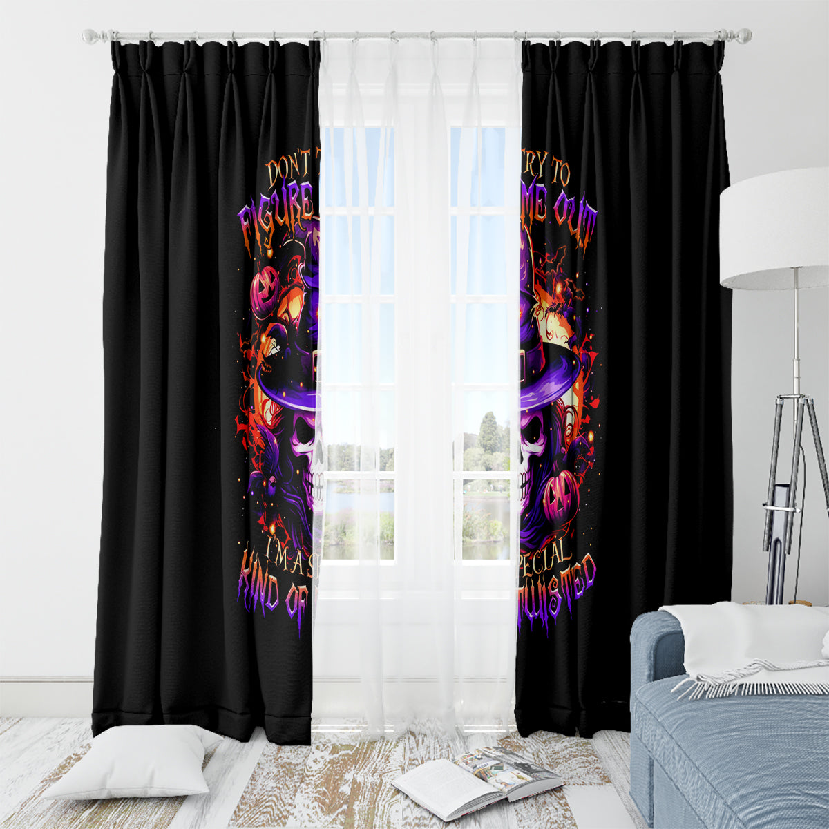 Wizard Skull Halloween Window Curtain Don't Try To Figure Me Out I'm A Special - Wonder Print Shop