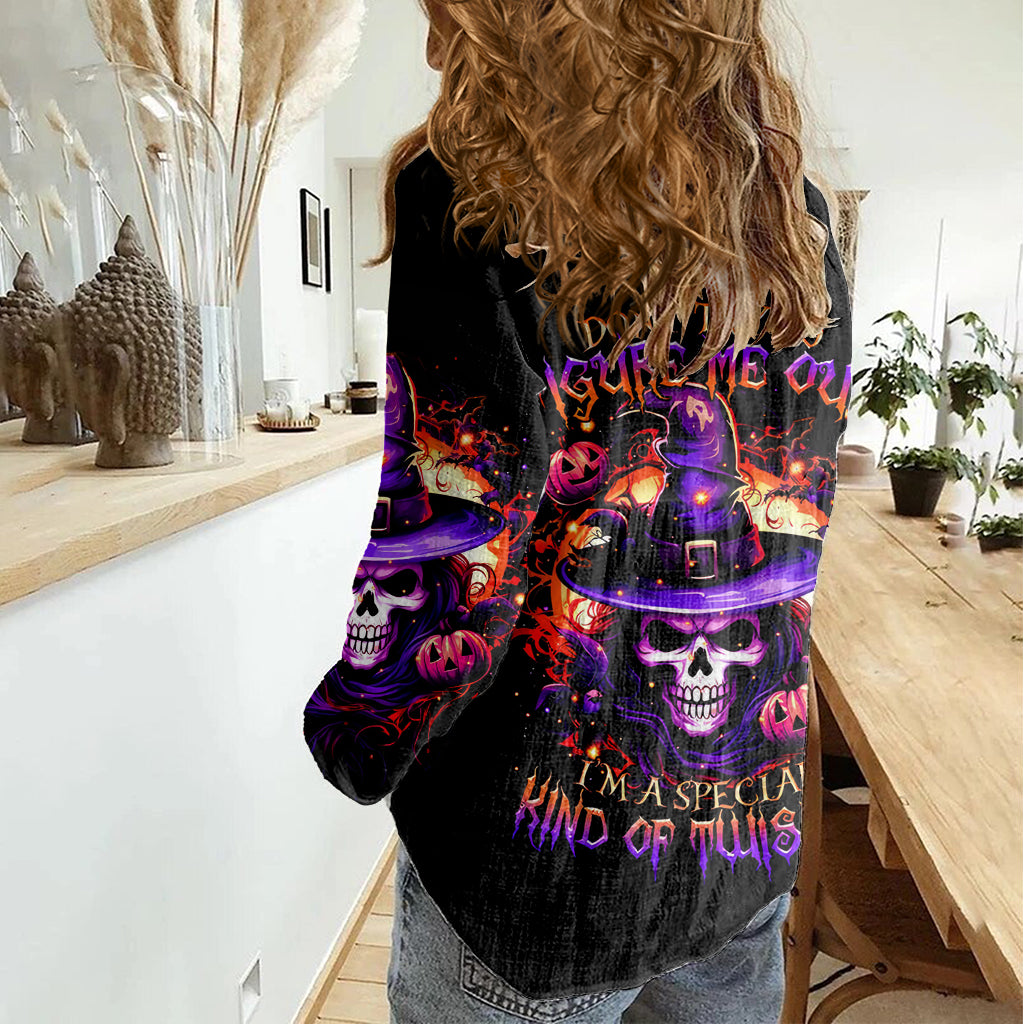 Wizard Skull Halloween Women Casual Shirt Don't Try To Figure Me Out I'm A Special - Wonder Print Shop