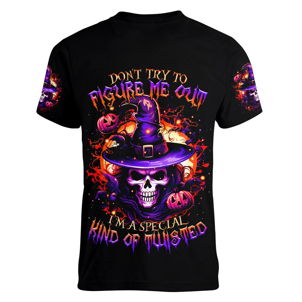 Wizard Skull Halloween Women V Neck T Shirt Don't Try To Figure Me Out I'm A Special - Wonder Print Shop