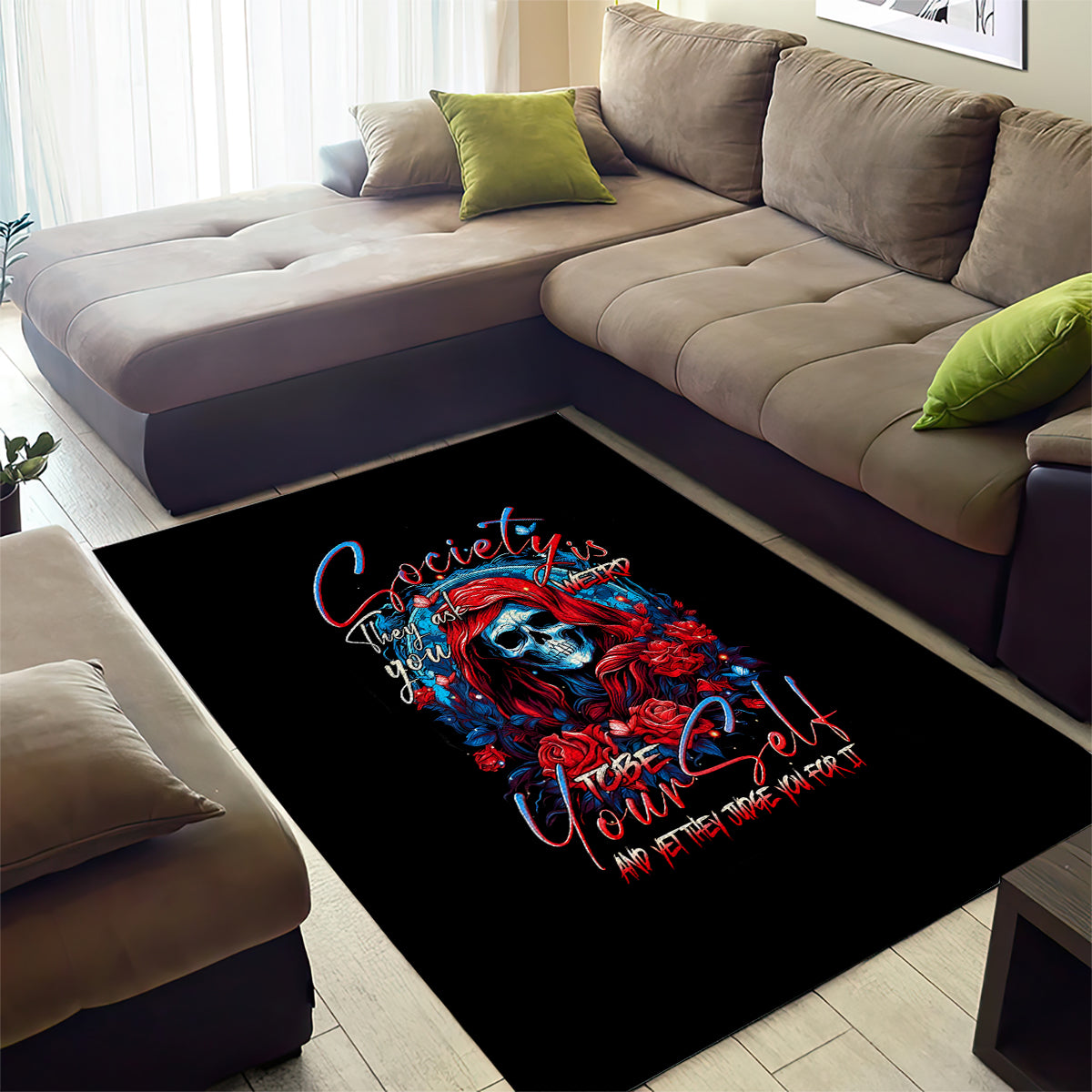 Lady Skull Area Rug They Ask You To Be Yourself And Yet They Judge You - Wonder Print Shop