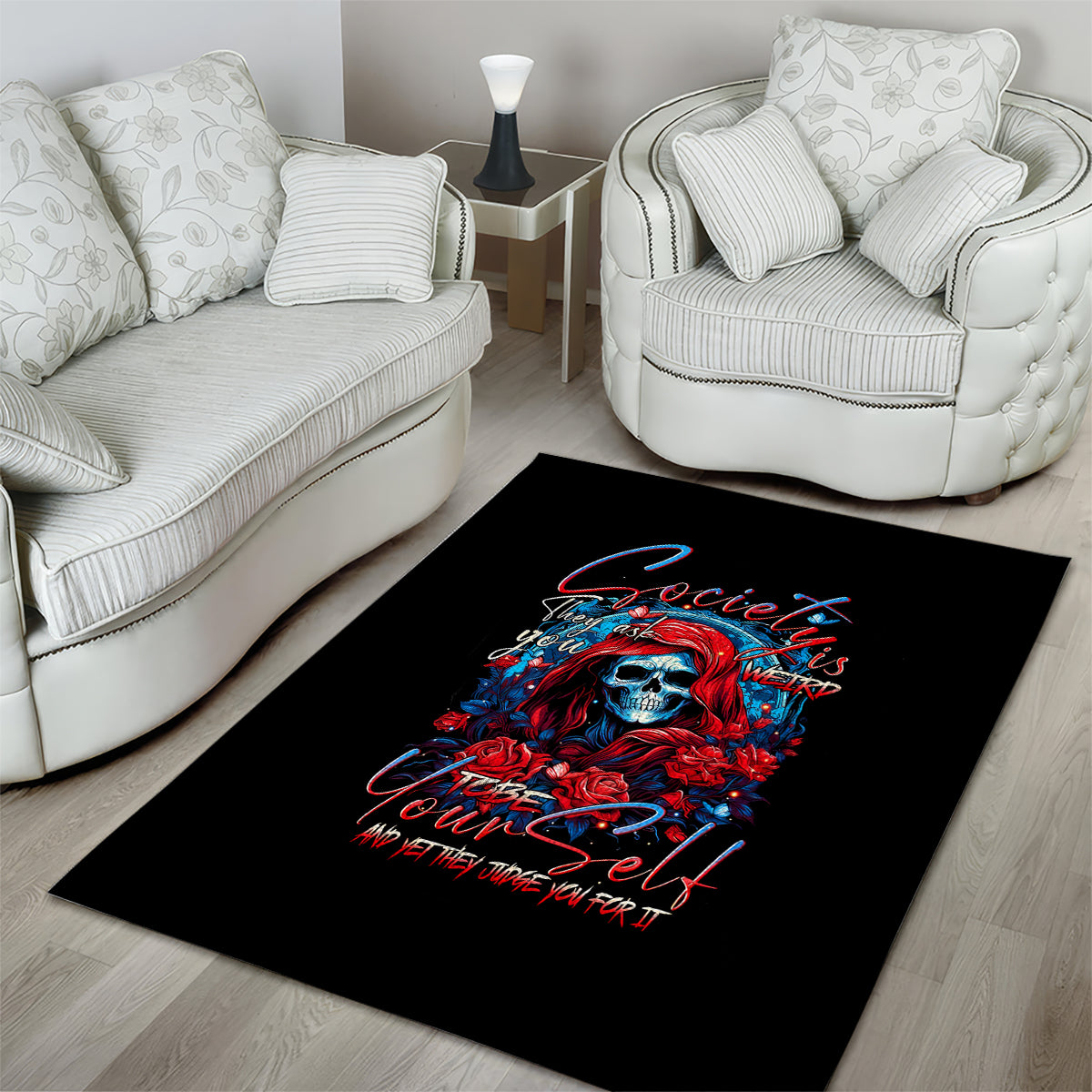 Lady Skull Area Rug They Ask You To Be Yourself And Yet They Judge You - Wonder Print Shop