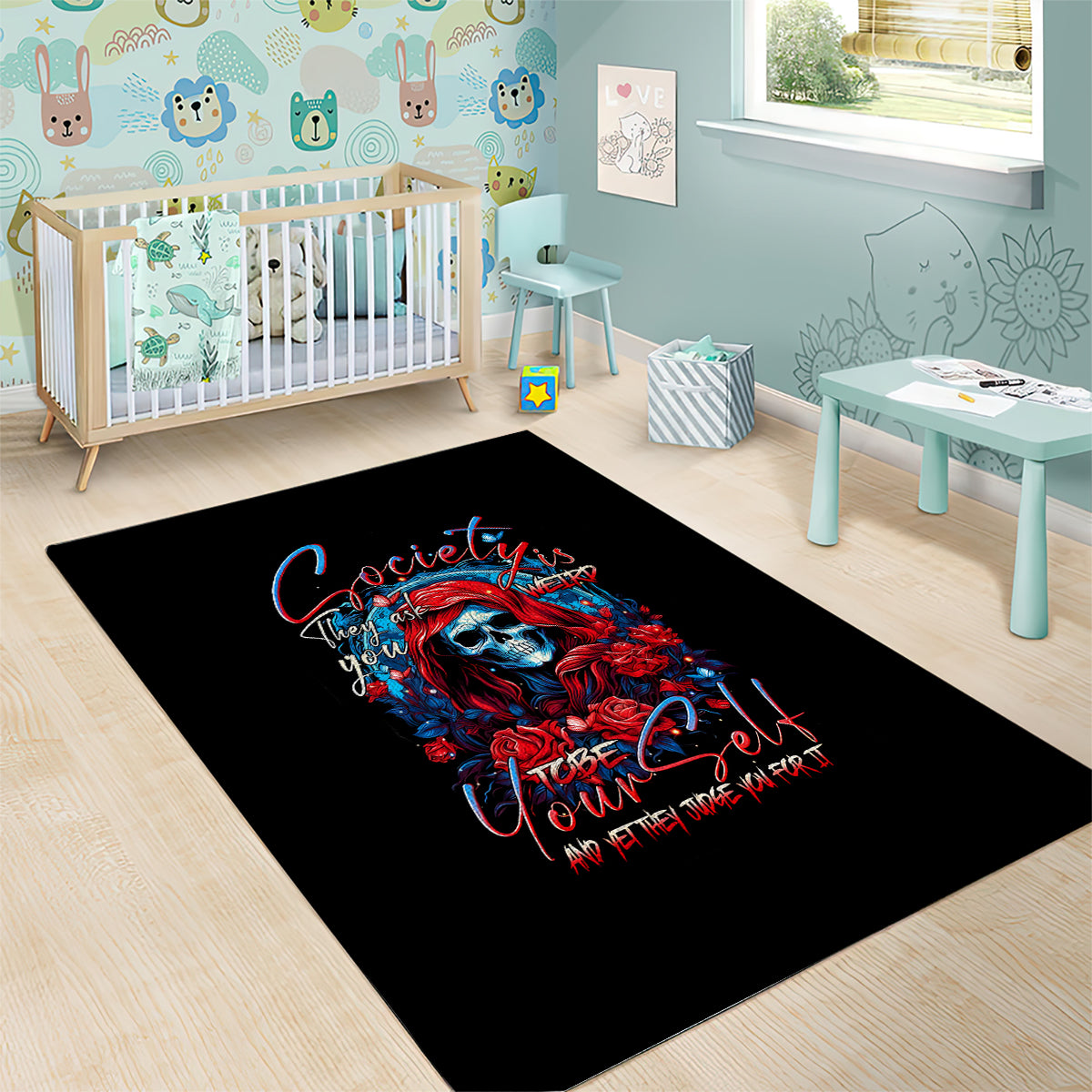 Lady Skull Area Rug They Ask You To Be Yourself And Yet They Judge You - Wonder Print Shop