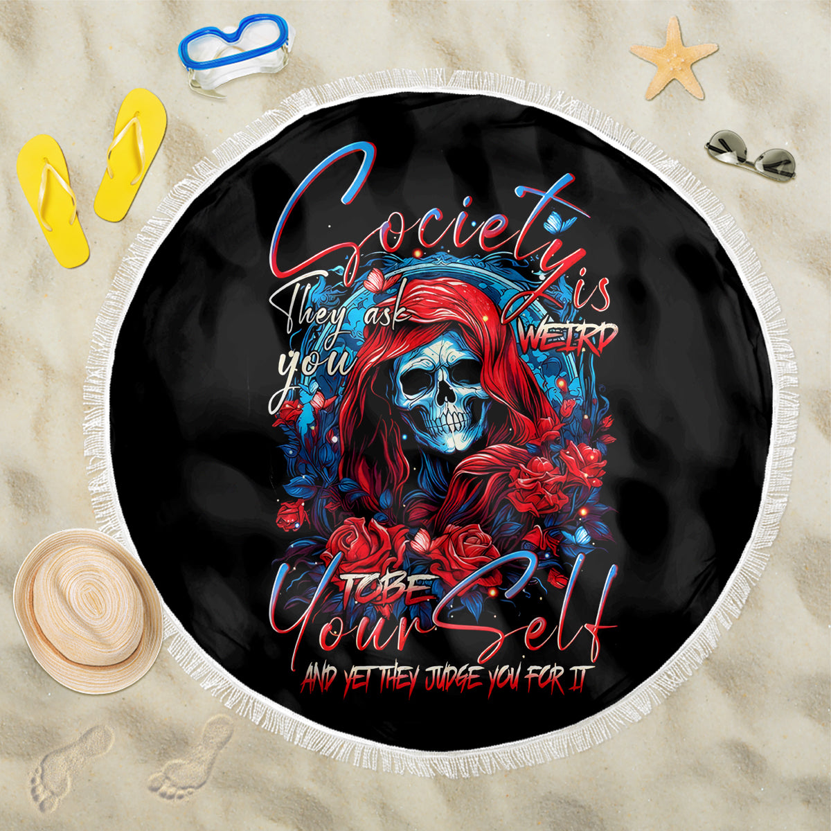 Lady Skull Beach Blanket They Ask You To Be Yourself And Yet They Judge You - Wonder Print Shop