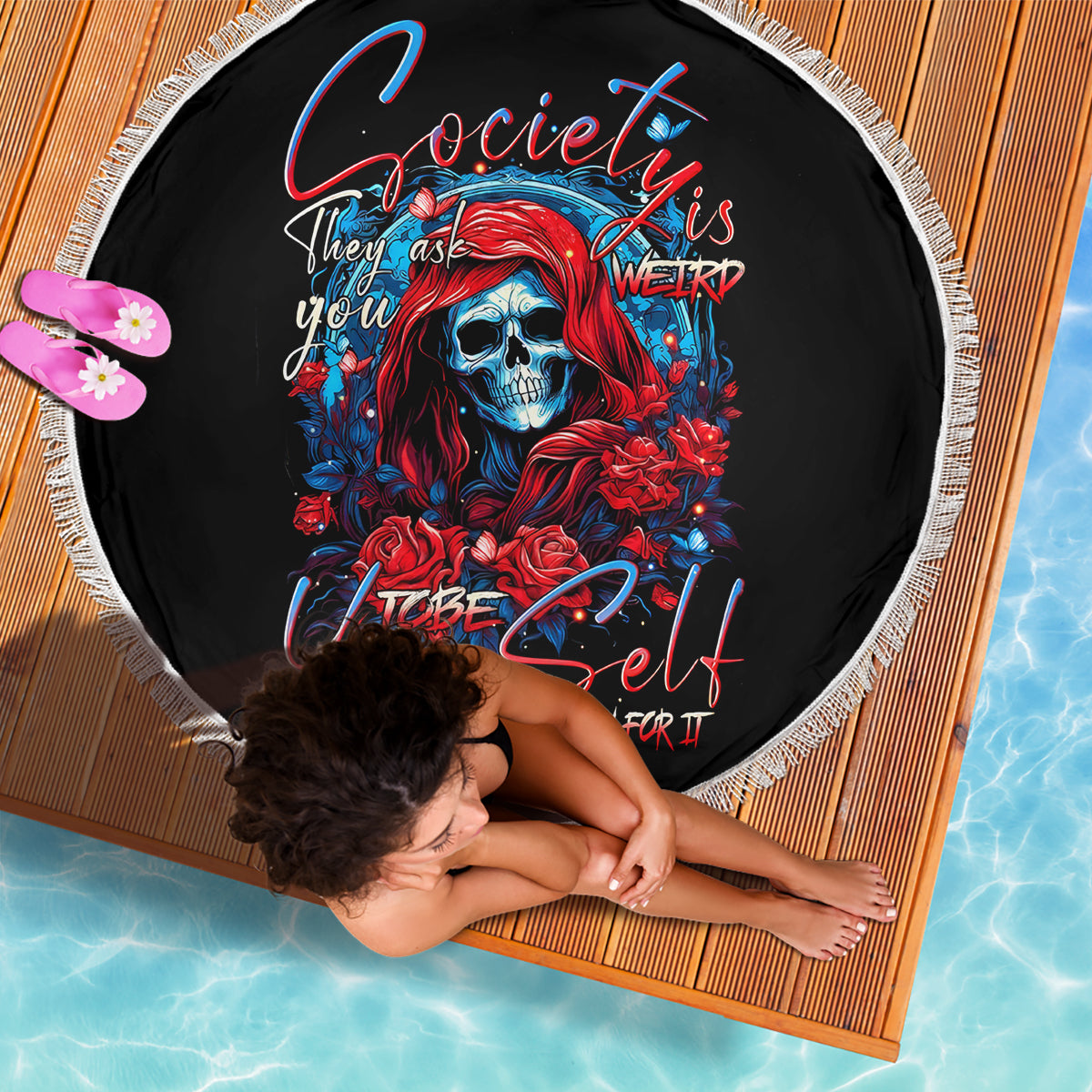 Lady Skull Beach Blanket They Ask You To Be Yourself And Yet They Judge You - Wonder Print Shop