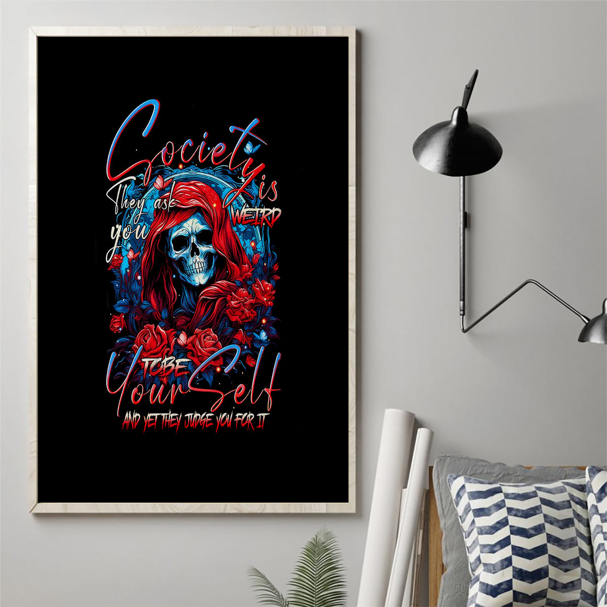 Lady Skull Canvas Wall Art They Ask You To Be Yourself And Yet They Judge You - Wonder Print Shop