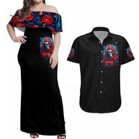 Lady Skull Couples Matching Off Shoulder Maxi Dress and Hawaiian Shirt They Ask You To Be Yourself And Yet They Judge You - Wonder Print Shop