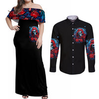 Lady Skull Couples Matching Off Shoulder Maxi Dress and Long Sleeve Button Shirt They Ask You To Be Yourself And Yet They Judge You - Wonder Print Shop