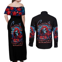 Lady Skull Couples Matching Off Shoulder Maxi Dress and Long Sleeve Button Shirt They Ask You To Be Yourself And Yet They Judge You - Wonder Print Shop