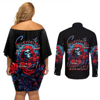 Lady Skull Couples Matching Off Shoulder Short Dress and Long Sleeve Button Shirt They Ask You To Be Yourself And Yet They Judge You - Wonder Print Shop