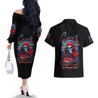Lady Skull Couples Matching Off The Shoulder Long Sleeve Dress and Hawaiian Shirt They Ask You To Be Yourself And Yet They Judge You - Wonder Print Shop