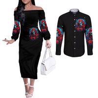 Lady Skull Couples Matching Off The Shoulder Long Sleeve Dress and Long Sleeve Button Shirt They Ask You To Be Yourself And Yet They Judge You DT01