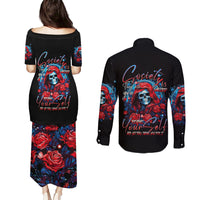 Lady Skull Couples Matching Puletasi Dress and Long Sleeve Button Shirt They Ask You To Be Yourself And Yet They Judge You - Wonder Print Shop
