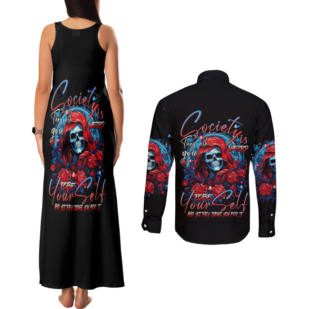 Lady Skull Couples Matching Tank Maxi Dress and Long Sleeve Button Shirt They Ask You To Be Yourself And Yet They Judge You - Wonder Print Shop