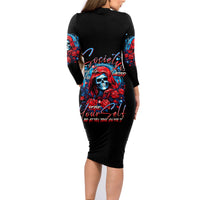 Lady Skull Family Matching Long Sleeve Bodycon Dress and Hawaiian Shirt They Ask You To Be Yourself And Yet They Judge You - Wonder Print Shop