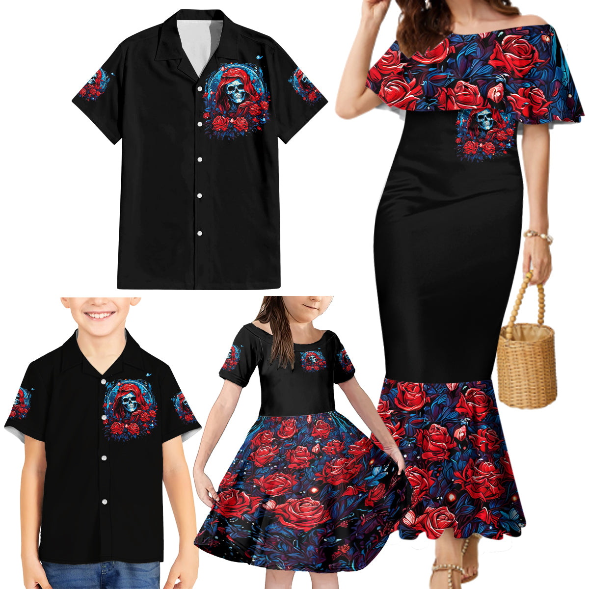 Lady Skull Family Matching Mermaid Dress and Hawaiian Shirt They Ask You To Be Yourself And Yet They Judge You - Wonder Print Shop