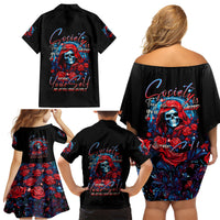 Lady Skull Family Matching Off Shoulder Short Dress and Hawaiian Shirt They Ask You To Be Yourself And Yet They Judge You - Wonder Print Shop