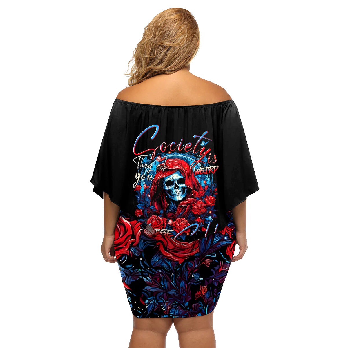 Lady Skull Family Matching Off Shoulder Short Dress and Hawaiian Shirt They Ask You To Be Yourself And Yet They Judge You - Wonder Print Shop