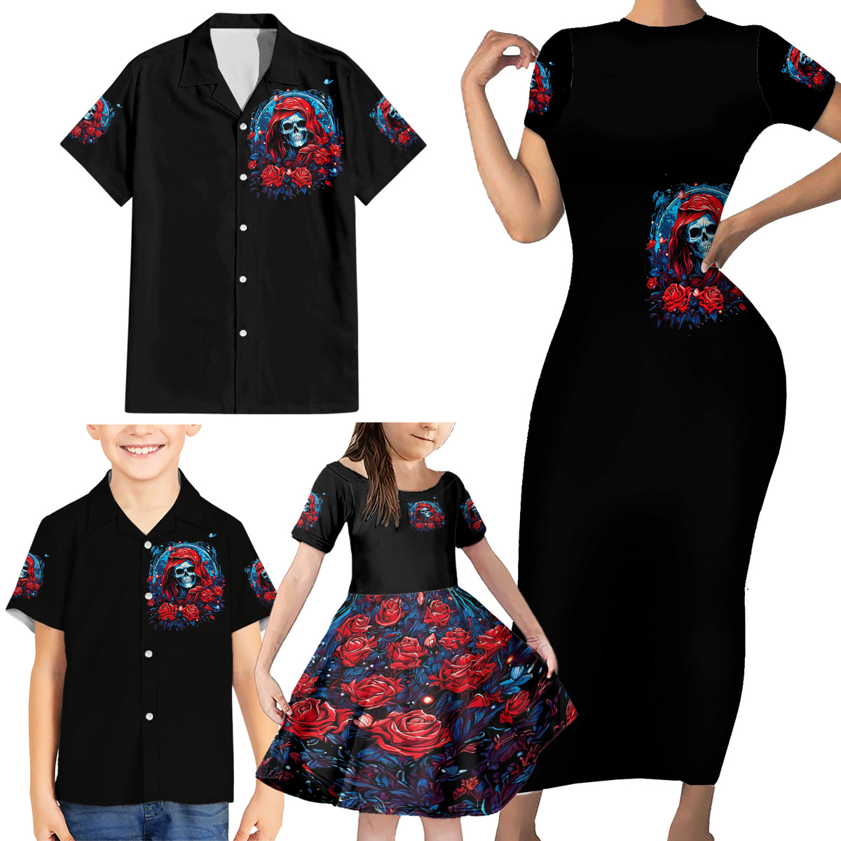 Lady Skull Family Matching Short Sleeve Bodycon Dress and Hawaiian Shirt They Ask You To Be Yourself And Yet They Judge You - Wonder Print Shop