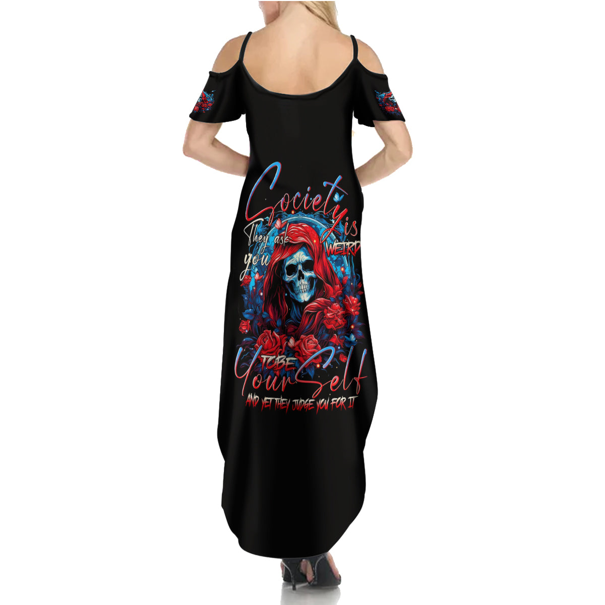 Lady Skull Family Matching Summer Maxi Dress and Hawaiian Shirt They Ask You To Be Yourself And Yet They Judge You - Wonder Print Shop