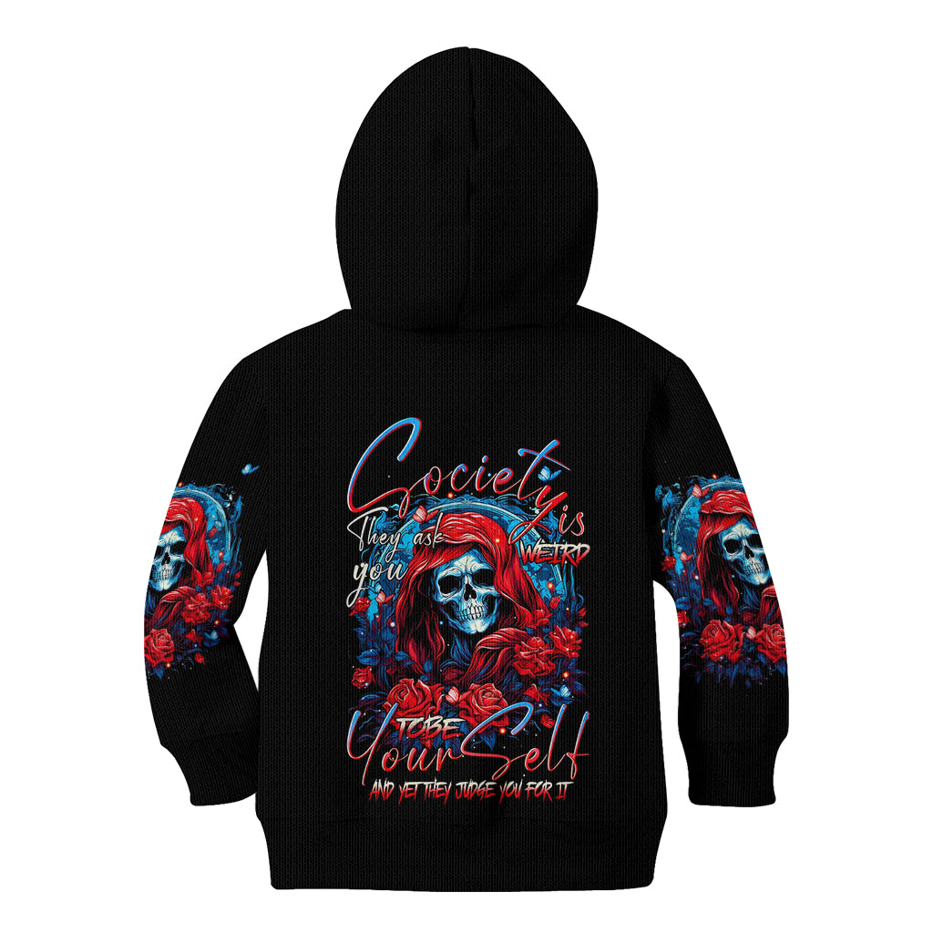 Lady Skull Kid Hoodie They Ask You To Be Yourself And Yet They Judge You - Wonder Print Shop