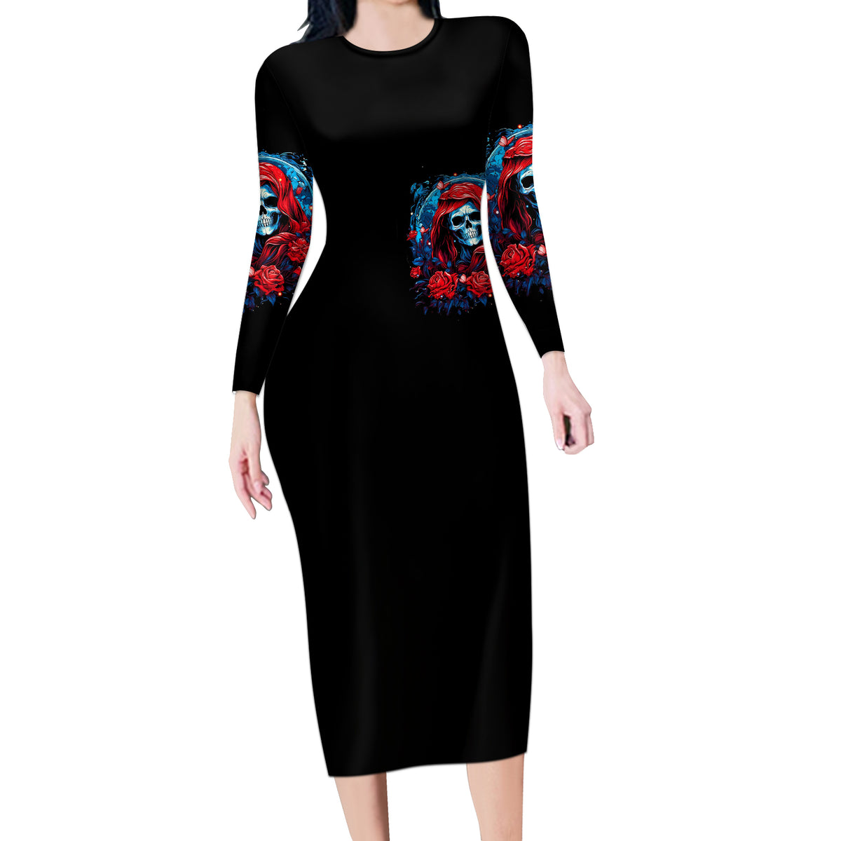 Lady Skull Long Sleeve Bodycon Dress They Ask You To Be Yourself And Yet They Judge You - Wonder Print Shop