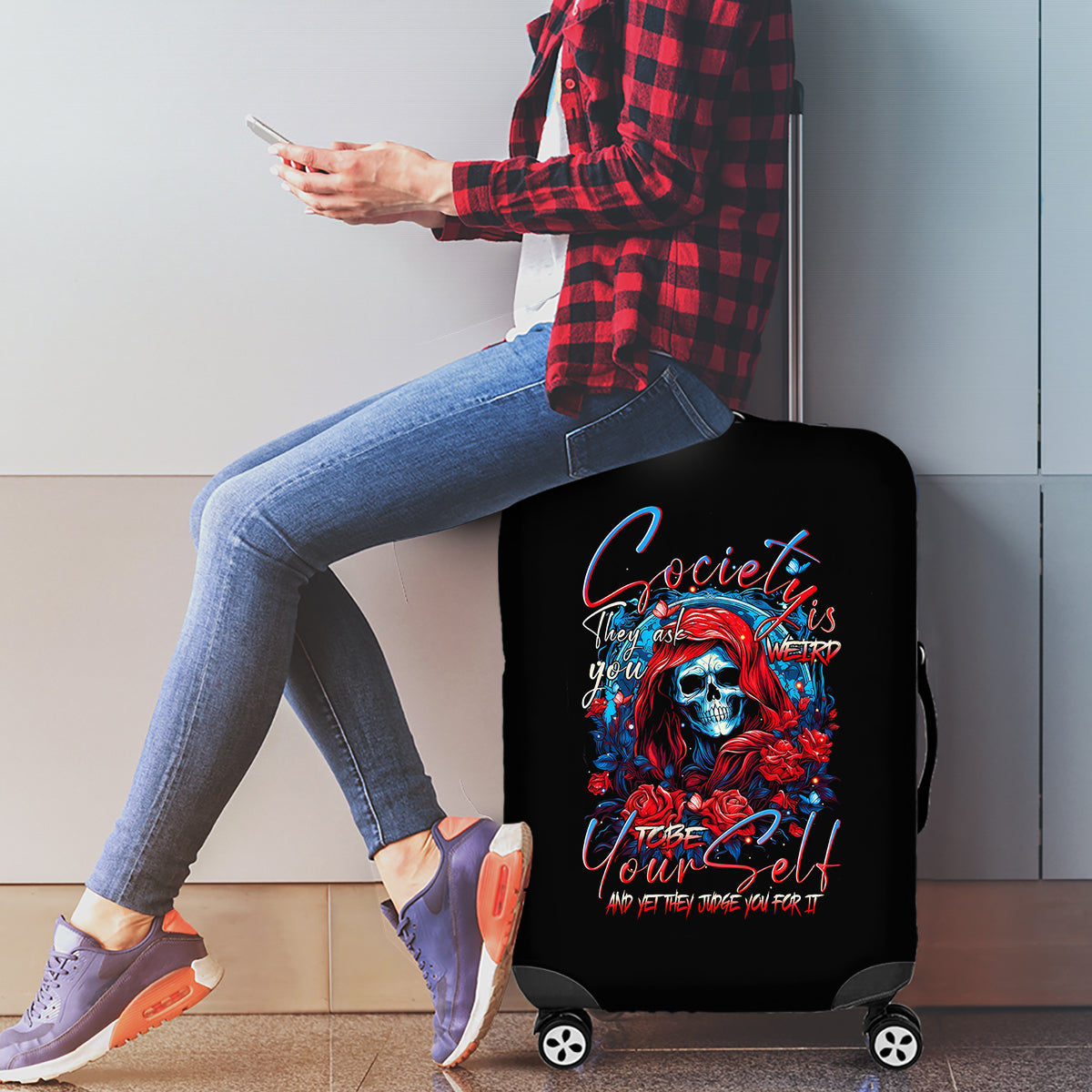 Lady Skull Luggage Cover They Ask You To Be Yourself And Yet They Judge You - Wonder Print Shop