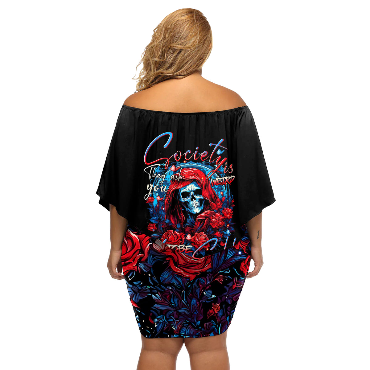Lady Skull Off Shoulder Short Dress They Ask You To Be Yourself And Yet They Judge You - Wonder Print Shop
