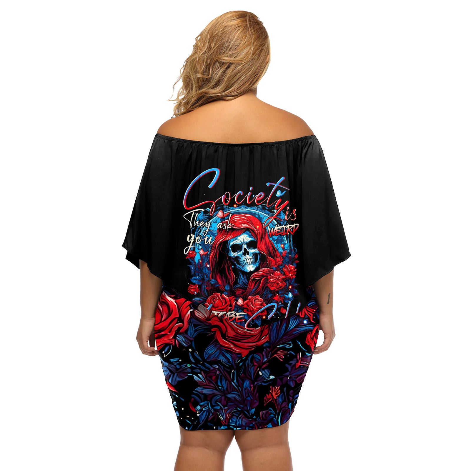 Lady Skull Off Shoulder Short Dress They Ask You To Be Yourself And Yet They Judge You - Wonder Print Shop