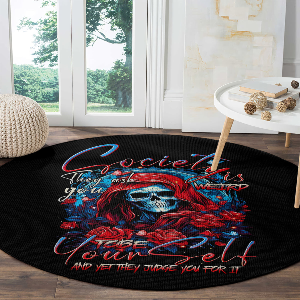 lady-skull-round-carpet-they-ask-you-to-be-yourself-and-yet-they-judge-you