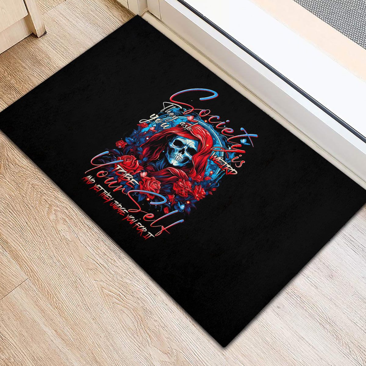 Lady Skull Rubber Doormat They Ask You To Be Yourself And Yet They Judge You - Wonder Print Shop
