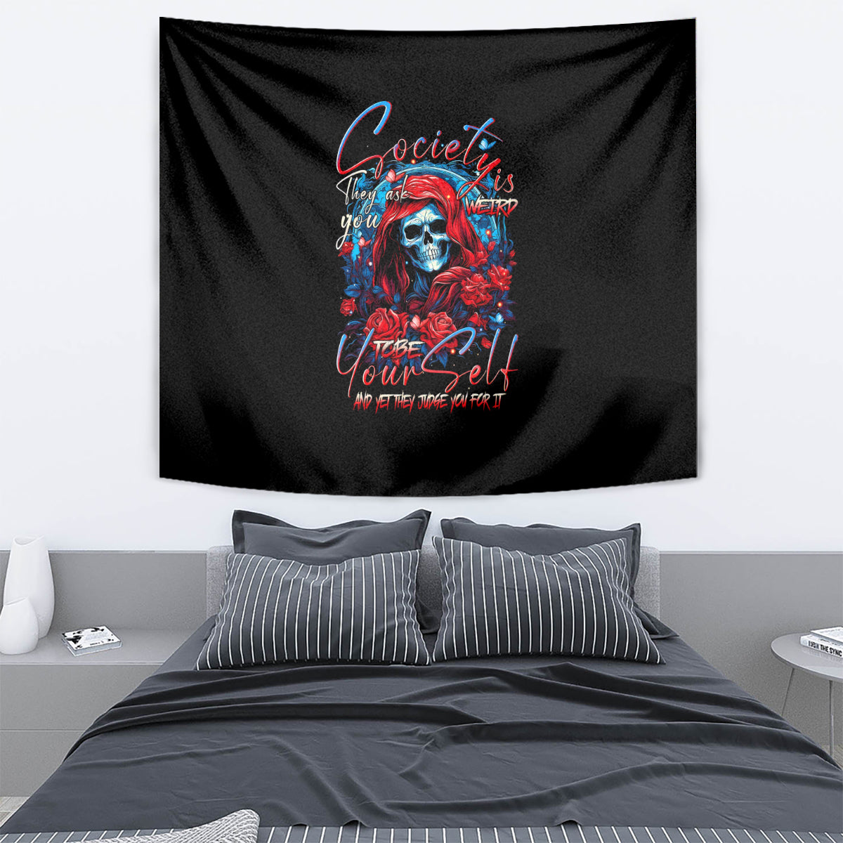Lady Skull Tapestry They Ask You To Be Yourself And Yet They Judge You - Wonder Print Shop