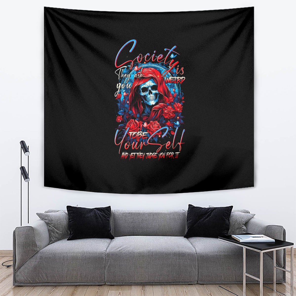 Lady Skull Tapestry They Ask You To Be Yourself And Yet They Judge You - Wonder Print Shop