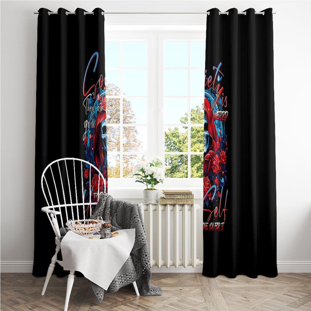 Lady Skull Window Curtain They Ask You To Be Yourself And Yet They Judge You - Wonder Print Shop