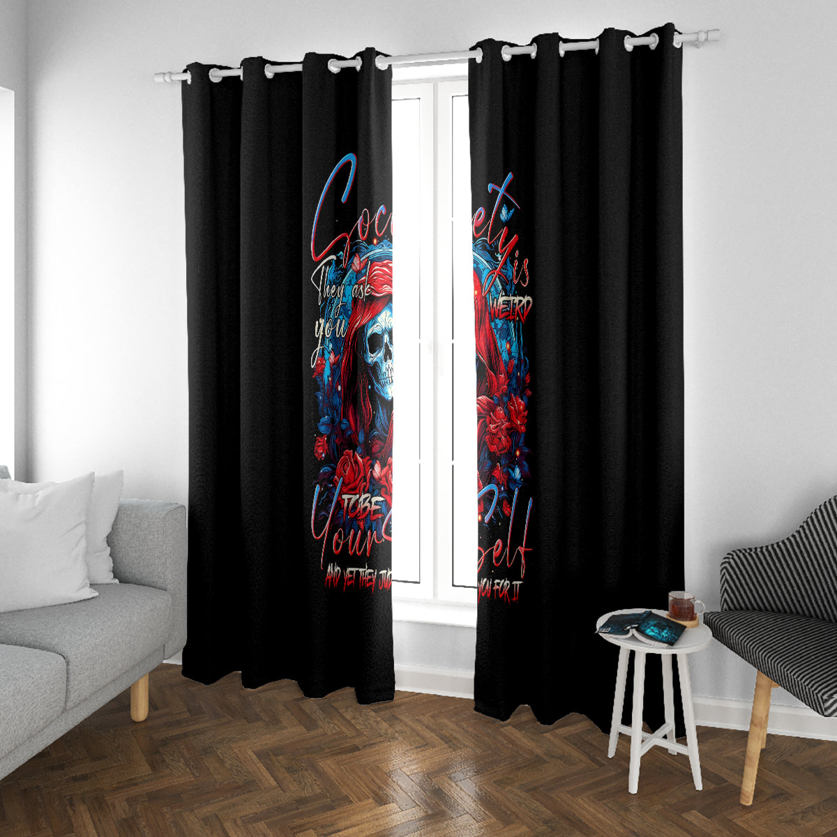 Lady Skull Window Curtain They Ask You To Be Yourself And Yet They Judge You - Wonder Print Shop