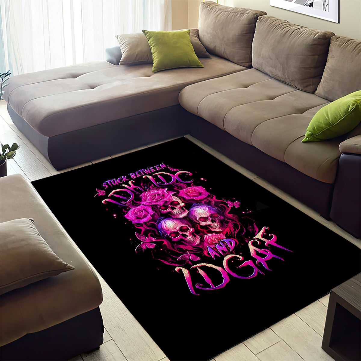 Three Rose Skull Area Rug Stuck Between Idk Idc And Idgaf - Wonder Print Shop