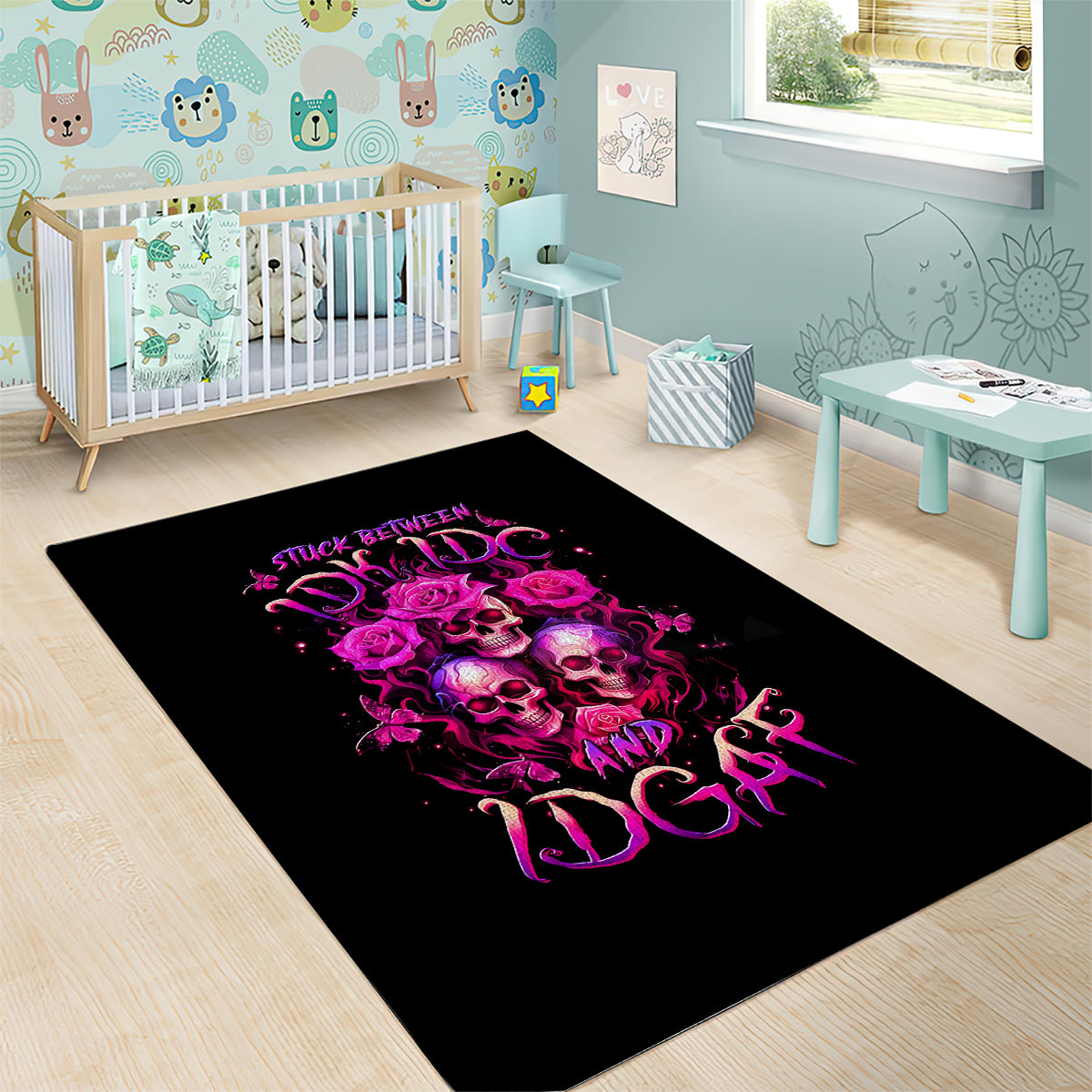 Three Rose Skull Area Rug Stuck Between Idk Idc And Idgaf - Wonder Print Shop