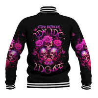 Three Rose Skull Baseball Jacket Stuck Between Idk Idc And Idgaf - Wonder Print Shop