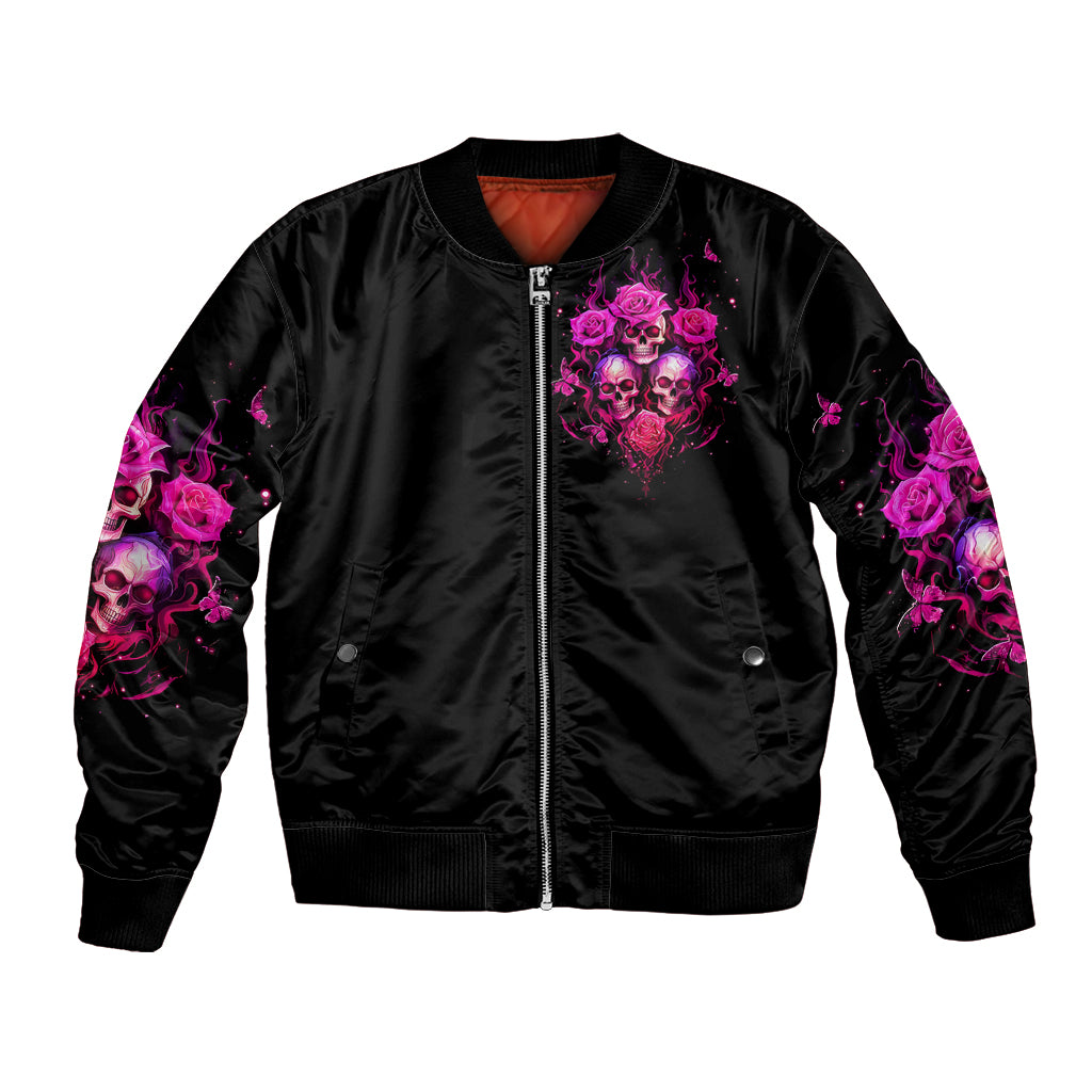 Three Rose Skull Bomber Jacket Stuck Between Idk Idc And Idgaf - Wonder Print Shop