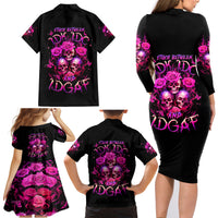 Three Rose Skull Family Matching Long Sleeve Bodycon Dress and Hawaiian Shirt Stuck Between Idk Idc And Idgaf - Wonder Print Shop