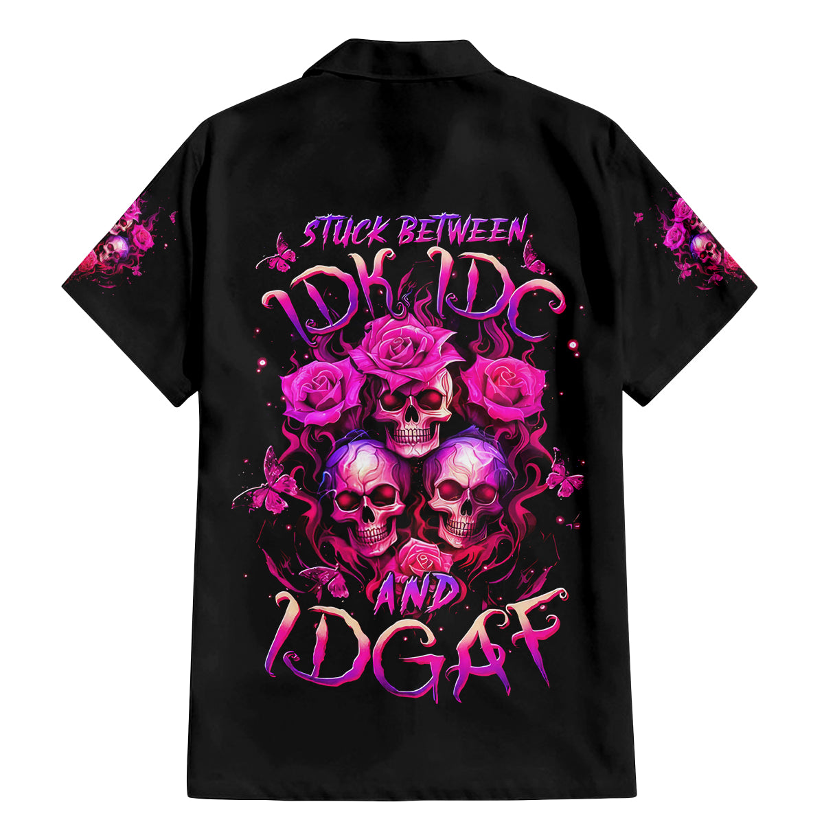 Three Rose Skull Family Matching Mermaid Dress and Hawaiian Shirt Stuck Between Idk Idc And Idgaf - Wonder Print Shop