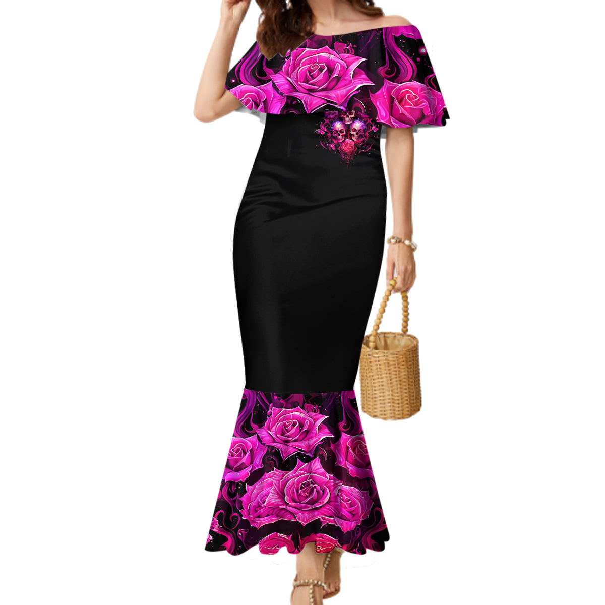 Three Rose Skull Family Matching Mermaid Dress and Hawaiian Shirt Stuck Between Idk Idc And Idgaf - Wonder Print Shop