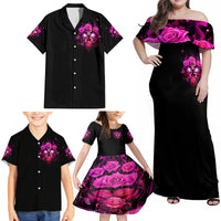 Three Rose Skull Family Matching Off Shoulder Maxi Dress and Hawaiian Shirt Stuck Between Idk Idc And Idgaf - Wonder Print Shop