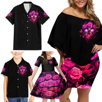 Three Rose Skull Family Matching Off Shoulder Short Dress and Hawaiian Shirt Stuck Between Idk Idc And Idgaf - Wonder Print Shop