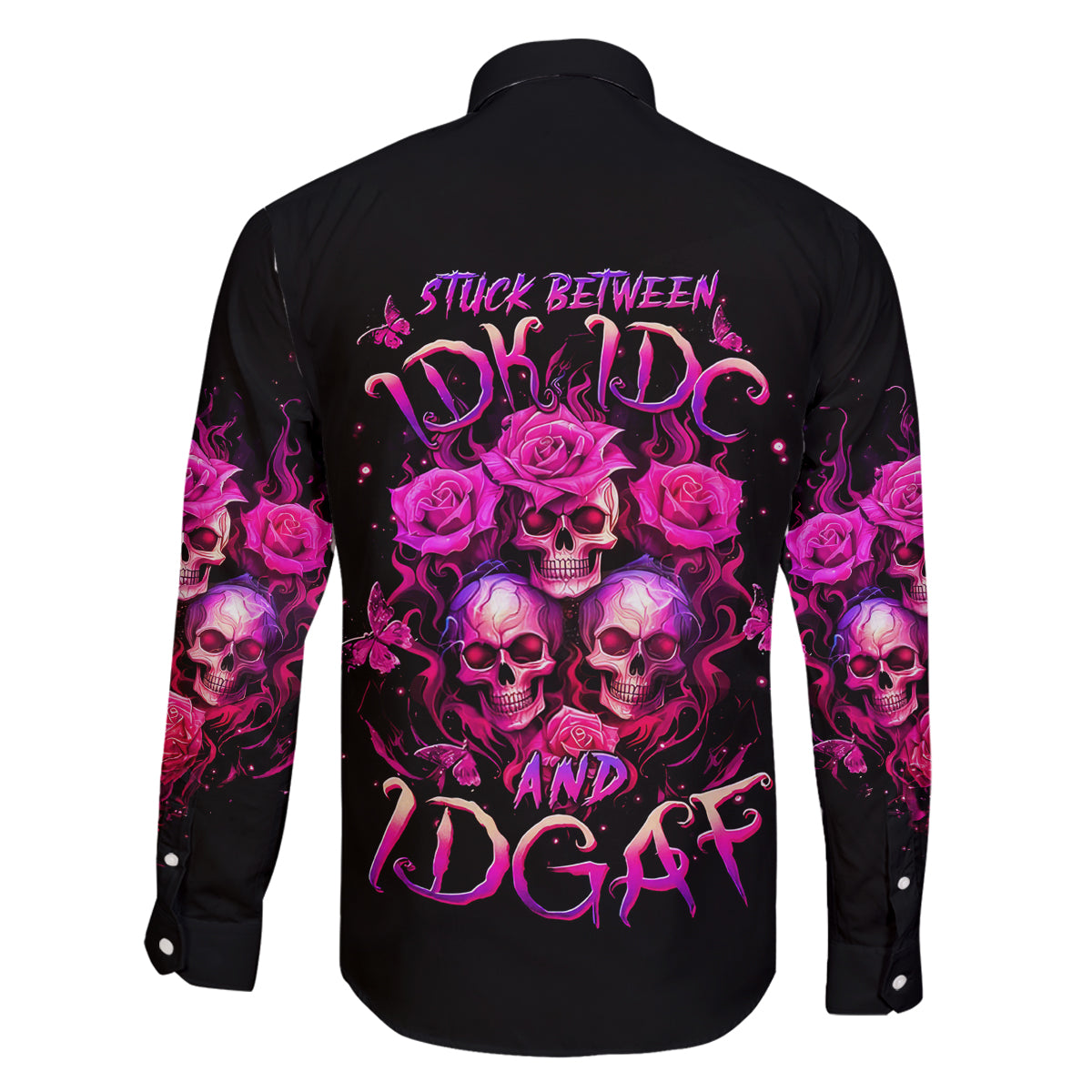 Three Rose Skull Family Matching Summer Maxi Dress and Hawaiian Shirt Stuck Between Idk Idc And Idgaf - Wonder Print Shop