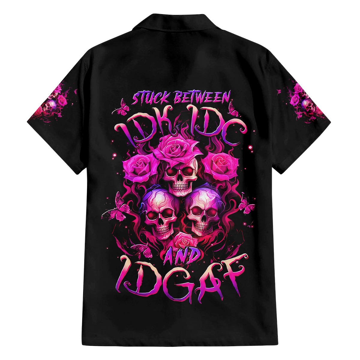 Three Rose Skull Family Matching Tank Maxi Dress and Hawaiian Shirt Stuck Between Idk Idc And Idgaf - Wonder Print Shop