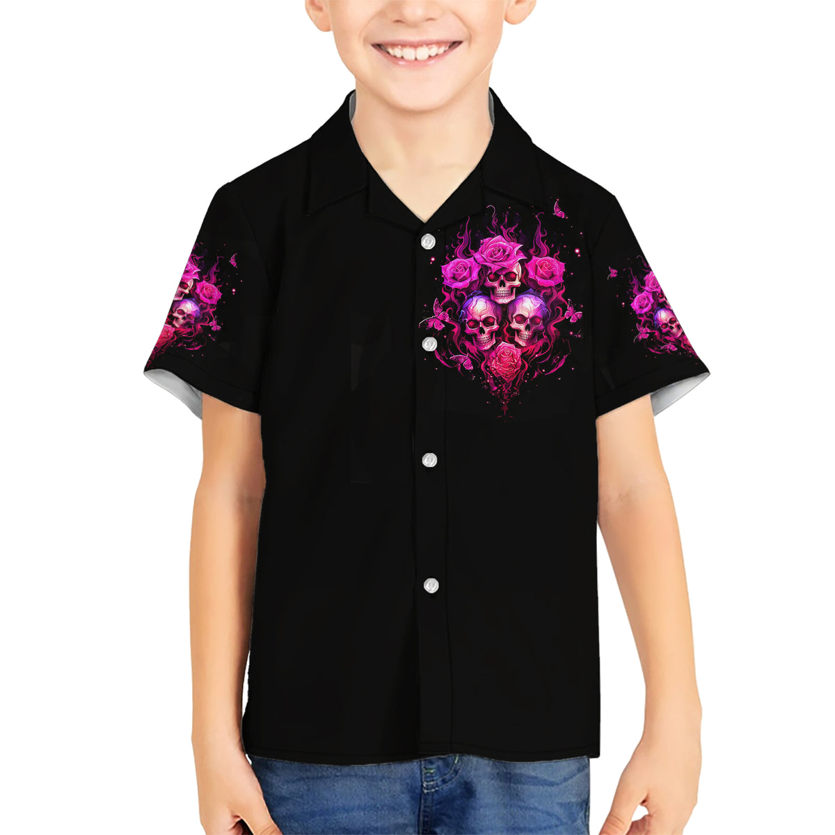 Three Rose Skull Kid Hawaiian Shirt Stuck Between Idk Idc And Idgaf - Wonder Print Shop