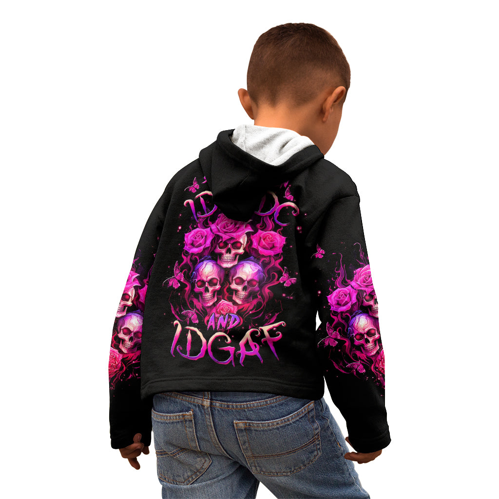 Three Rose Skull Kid Hoodie Stuck Between Idk Idc And Idgaf - Wonder Print Shop