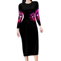 Three Rose Skull Long Sleeve Bodycon Dress Stuck Between Idk Idc And Idgaf - Wonder Print Shop
